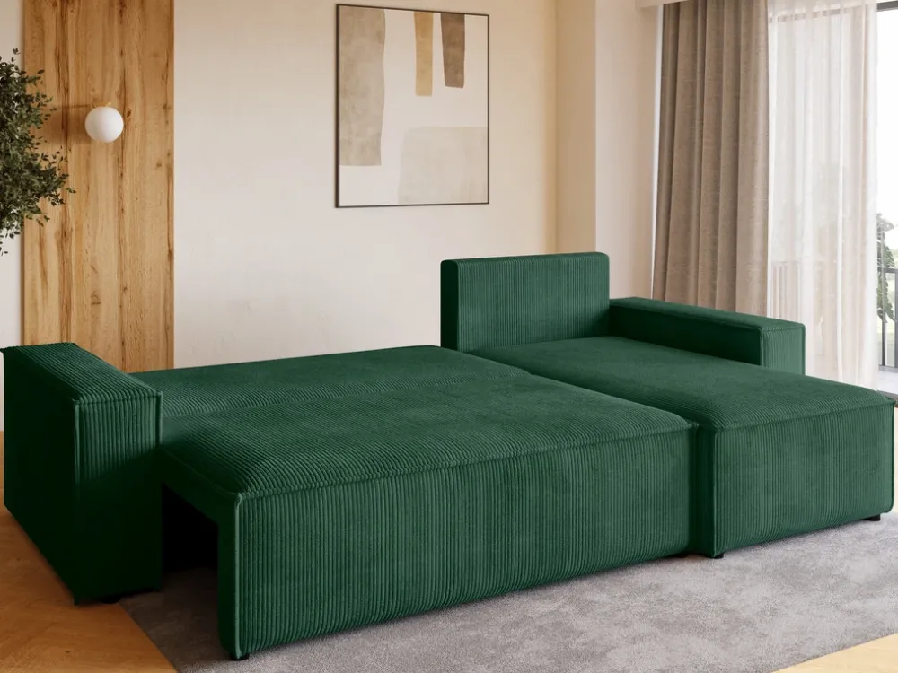 Meble Dla Dzieci|Meble Młodzieżowe>BROMARKT Zielony narożnik sztruksowy z pojemnikiem na pościel ADI