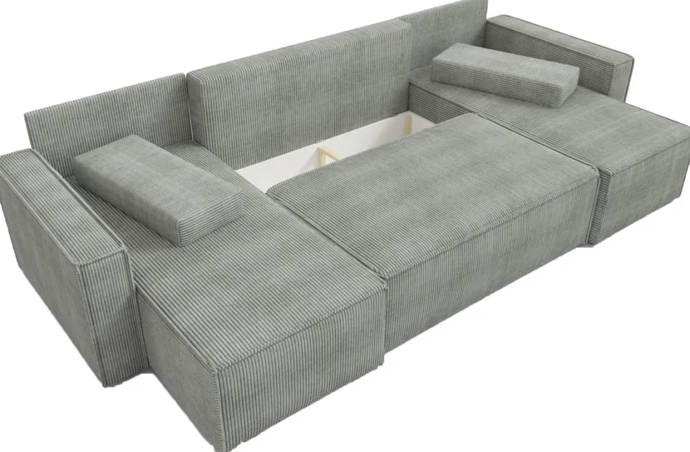 Narożniki>IZABELLA MEBLE Zielony narożnik w kształcie u z funkcją spania DEXTER U