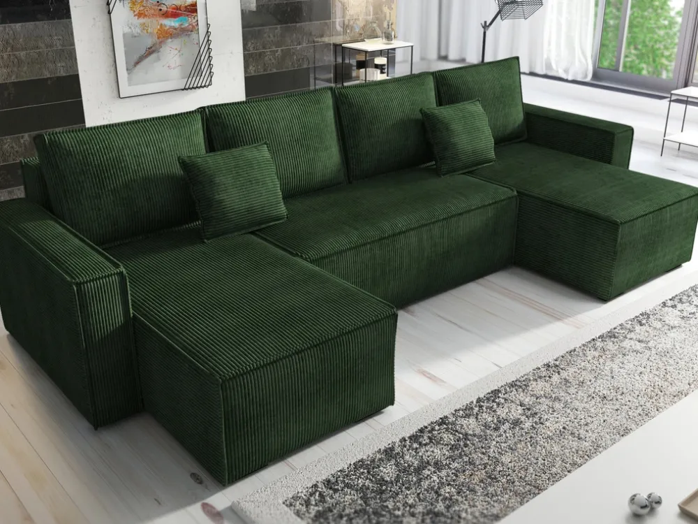 Narożniki>IZABELLA MEBLE Zielony narożnik w kształcie u z funkcją spania DEXTER U