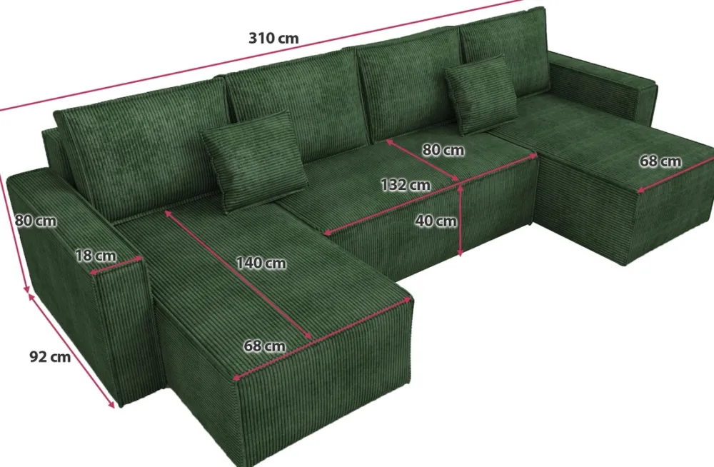 Narożniki>IZABELLA MEBLE Zielony narożnik w kształcie u z funkcją spania DEXTER U