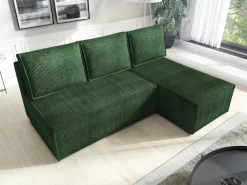 Narożniki></noscript>IZABELLA MEBLE Zielony narożnik z funkcją spania i pojemnikiem na pościel HECTOR