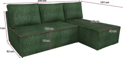 Narożniki></noscript>IZABELLA MEBLE Zielony narożnik z funkcją spania i pojemnikiem na pościel HECTOR