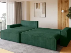 Narożniki>BROMARKT Zielony rozkładany narożnik z funkcją spania i pojemnikiem ADI XL