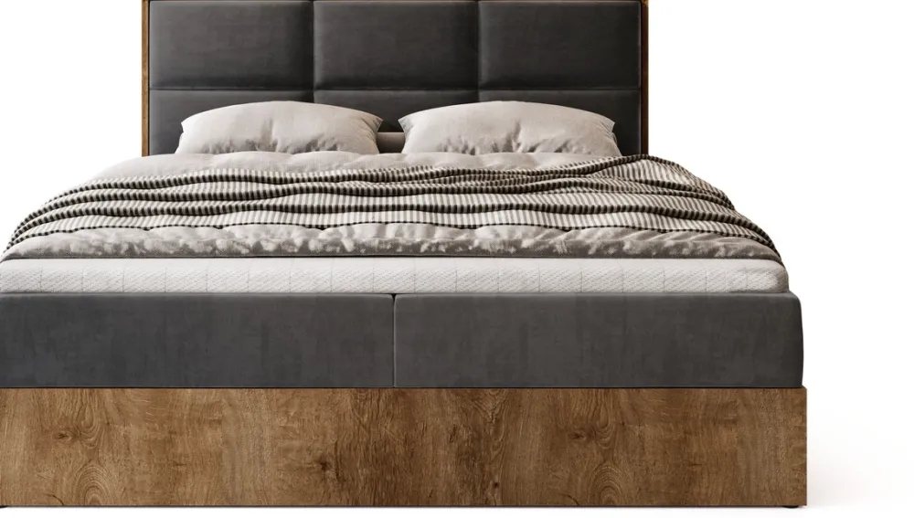 Łóżka Małżeńskie|Łóżka Ze Stelażem>BROMARKT Łózko kontynentalne 180x200 cm do sypialni z pojemnikiem LOFT dąb lefkas