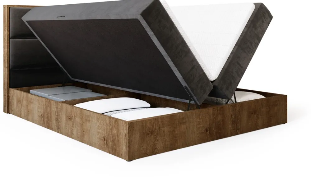 Łóżka Dwuosobowe|Łóżka Kontynentalne>BROMARKT Łózko kontynentalne 160x200 cm do sypialni z pojemnikiem LOFT dąb lefkas