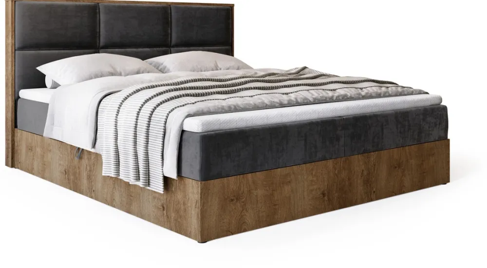 Łóżka Dwuosobowe|Łóżka Kontynentalne>BROMARKT Łózko kontynentalne 160x200 cm do sypialni z pojemnikiem LOFT dąb lefkas