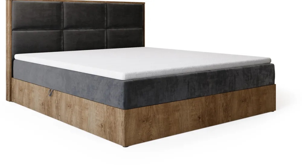 Łóżka Dwuosobowe|Łóżka Kontynentalne>BROMARKT Łózko kontynentalne 160x200 cm do sypialni z pojemnikiem LOFT dąb lefkas