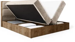 Łóżka Małżeńskie|Łóżka Ze Stelażem>BROMARKT Łózko kontynentalne z pojemnikiem do sypialni 160x200 cm LOFT dąb lefkas