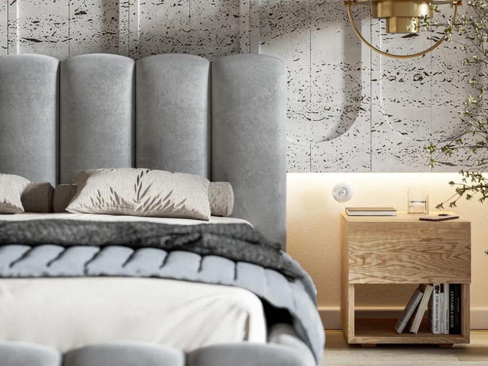 Łóżka Małżeńskie|Łóżka Ze Stelażem>Riban Łózko tapicerowane 180x200 cm do sypialni MEOW z pojemnikiem na pościel