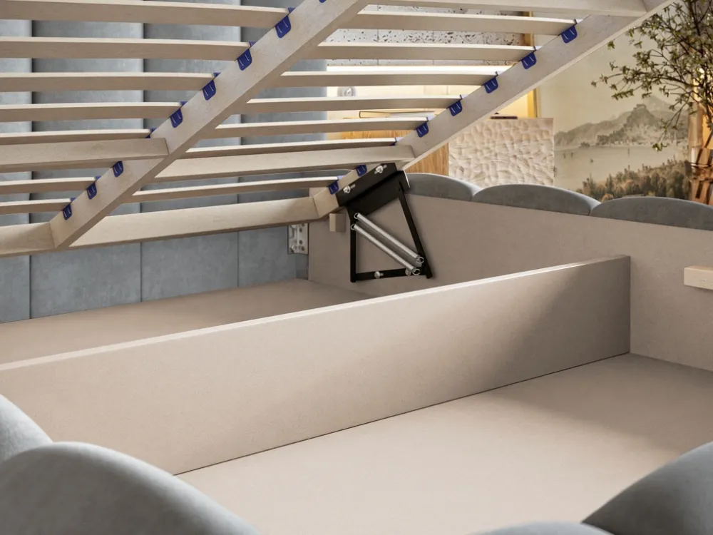 Łóżka Małżeńskie|Łóżka Ze Stelażem>Riban Łózko tapicerowane 180x200 cm do sypialni MEOW z pojemnikiem na pościel