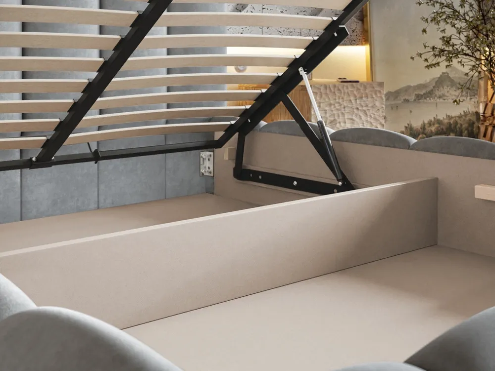 Łóżka Małżeńskie|Łóżka Ze Stelażem>Riban Łózko tapicerowane 180x200 cm do sypialni MEOW z pojemnikiem na pościel